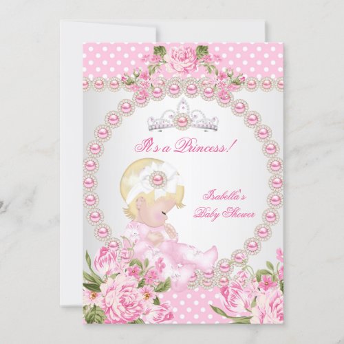 Vintage Baby Shower Cute Girl Pink Pearl Rose B Invitation