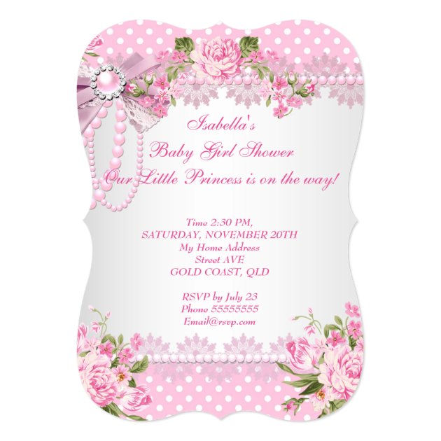 Vintage Baby Shower Cute Girl Pink Rose Tea Party Invitation