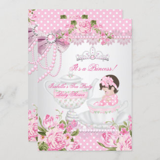 Vintage Baby Shower Cute Girl Pink Rose Tea Party Invitation