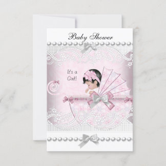 Vintage Baby Shower Cute Girl Pretty Pink Invitation