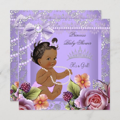 Vintage Baby Shower Ethnic Girl Lavender Rose Invitation