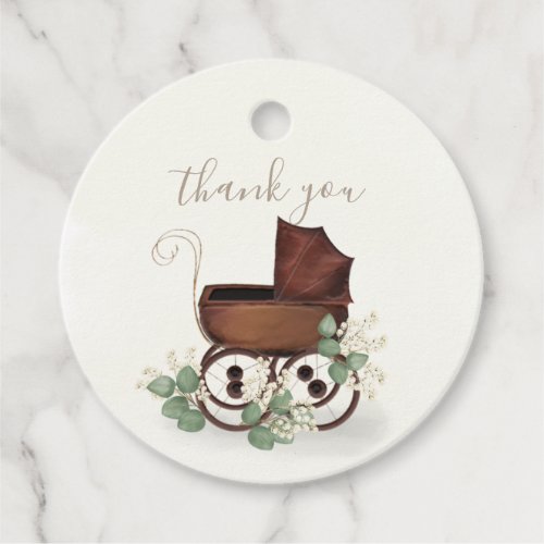 Vintage Baby Shower Eucalyptus Floral Carriage Favor Tags