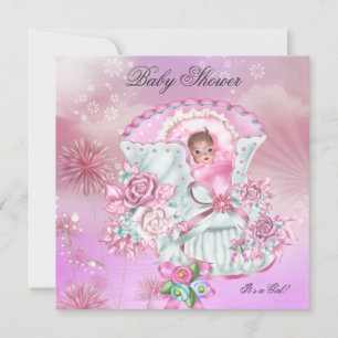 Vintage Baby Shower Girl Baby Hot Pink Magical Invitation