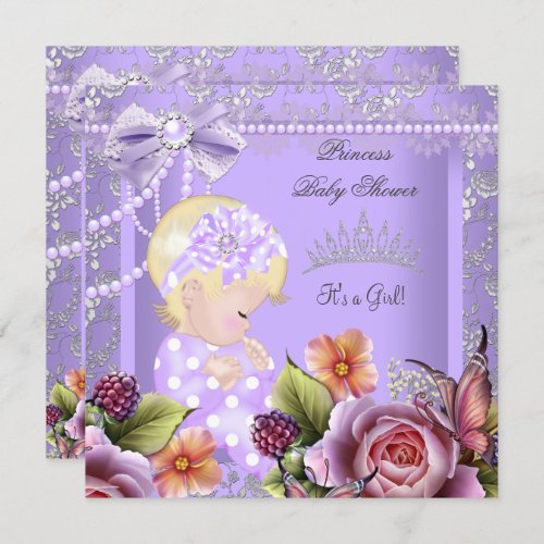 Vintage Baby Shower Girl Lavender Rose Blonde Invitation