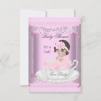 Vintage Baby Shower Girl Pink Baby in Teacup 3 Invitation