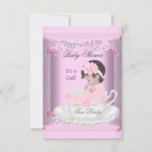 Vintage Baby Shower Girl Pink Baby in Teacup 3 Custom Invite