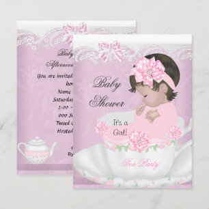 Vintage Baby Shower Girl Pink Baby in Teacup Invitation