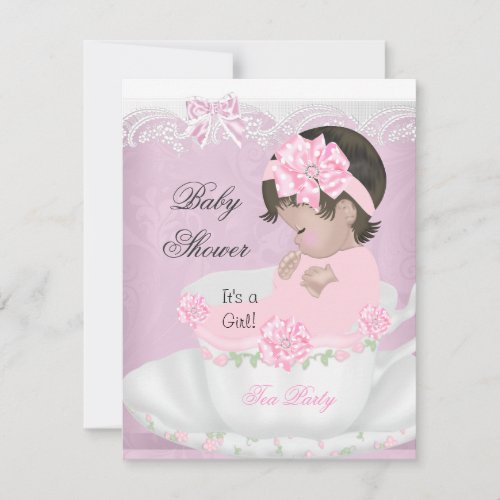 Vintage Baby Shower Girl Pink Baby in Teacup Custom Announcement