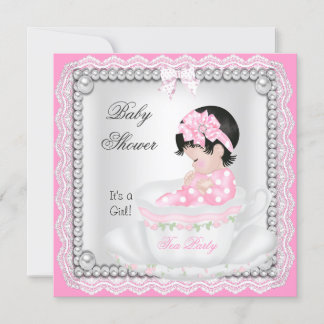 Vintage Baby Shower Girl Pink Baby Teacup lace Invitation