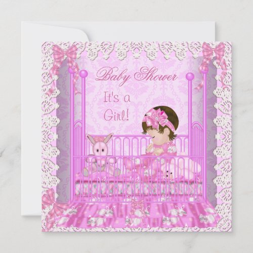 Vintage Baby Shower Girl Pink Lace Cute Baby Custom Invite
