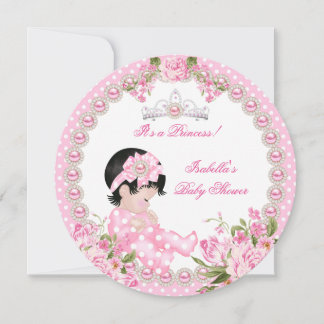 Vintage Baby Shower Girl Pink Pearl Rose 3A Invitation