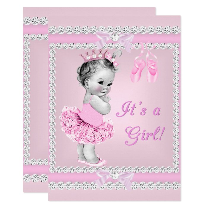 Vintage Baby Shower Girl Pretty Pink Ballerina Invitation Zazzle Com