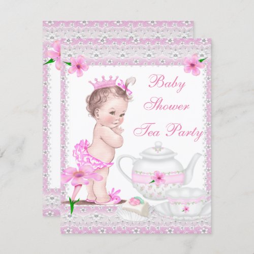 Vintage Baby Shower Girl Princess Pink Tea Party Invitation