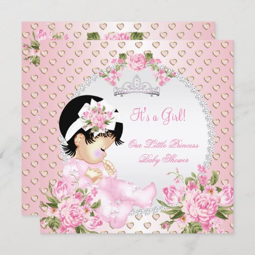 Vintage Baby Shower Girl Rose Floral Pink Hearts 2 Invitation