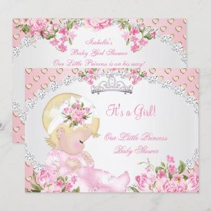 Vintage Baby Shower Girl Rose Floral Pink Hearts C Invitation