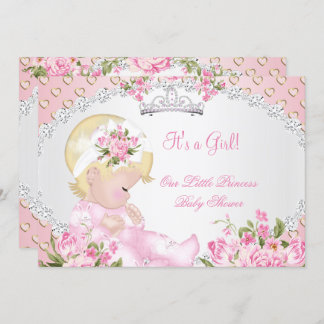 Vintage Baby Shower Girl Rose Floral Pink Hearts C Invitation