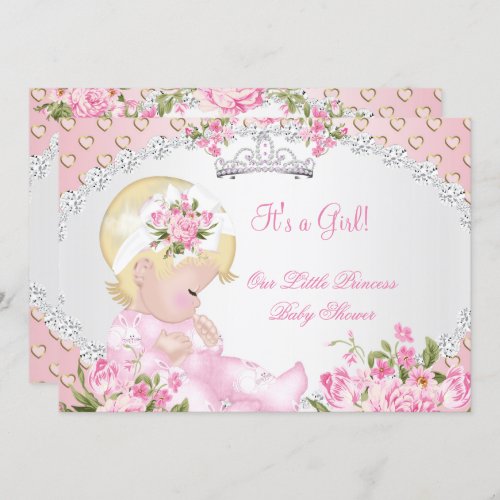 Vintage Baby Shower Girl Rose Floral Pink Hearts C Invitation