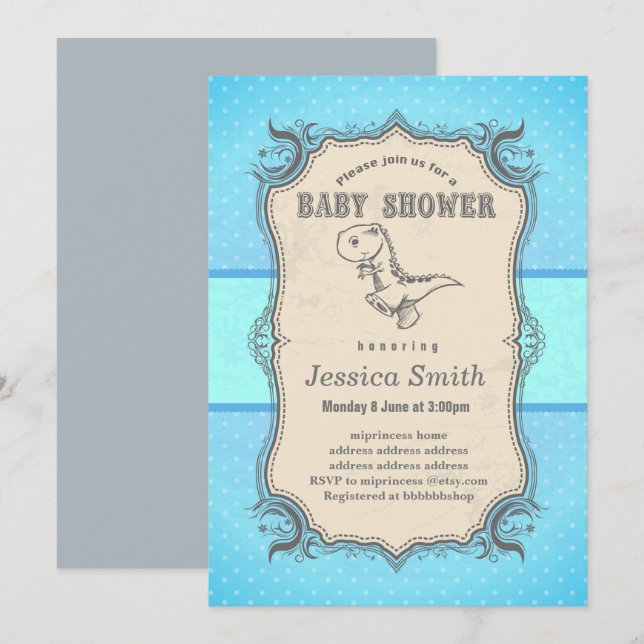 Vintage BABY SHOWER invitation - dinosaur (Front/Back)