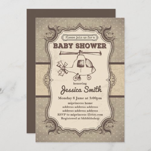 Vintage BABY SHOWER invitation _  Helicopters