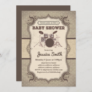 Vintage BABY SHOWER invitation - music drum