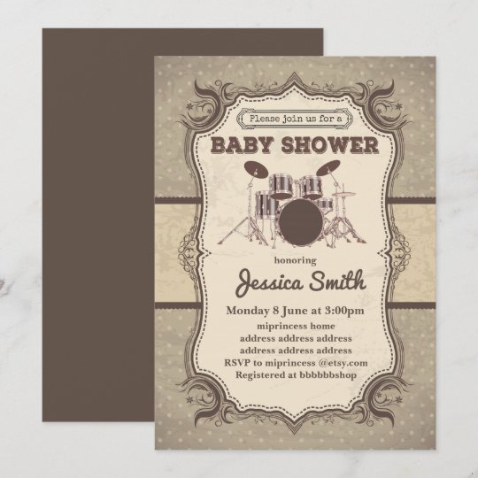 Vintage BABY SHOWER invitation music drum Zazzle