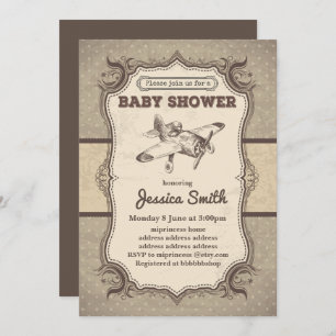 Vintage BABY SHOWER invitation - toy airplane
