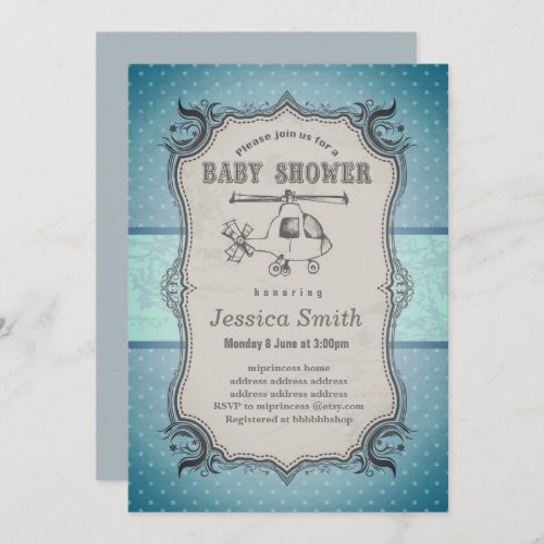 Vintage BABY SHOWER invitation _ toy Helicopter