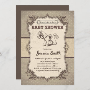 Vintage BABY SHOWER invitation - toy horse