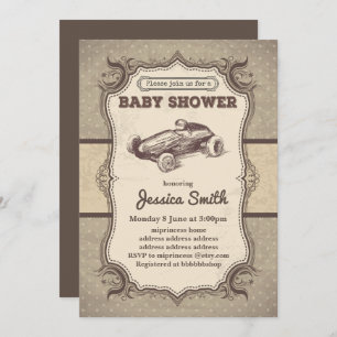 Vintage BABY SHOWER invitation - toy race car