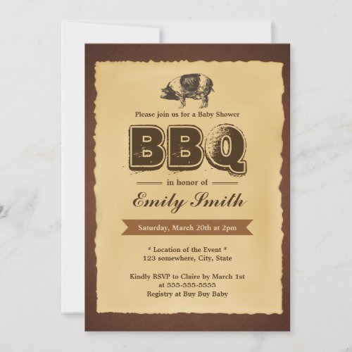 Vintage Baby Shower Pig Roast BBQ Party Invitation