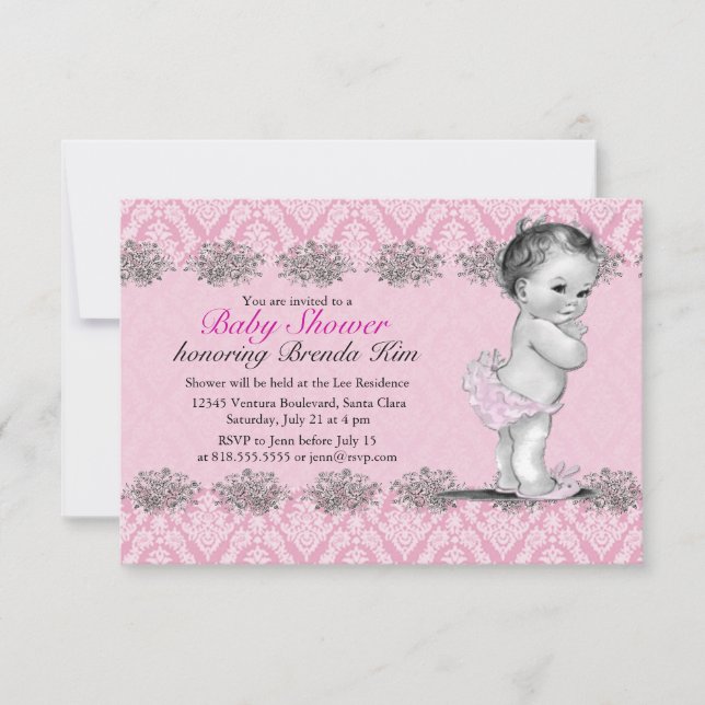 Vintage Baby Shower Pink Invitation (Front)