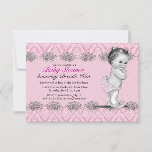 Vintage Baby Shower Pink Invitation