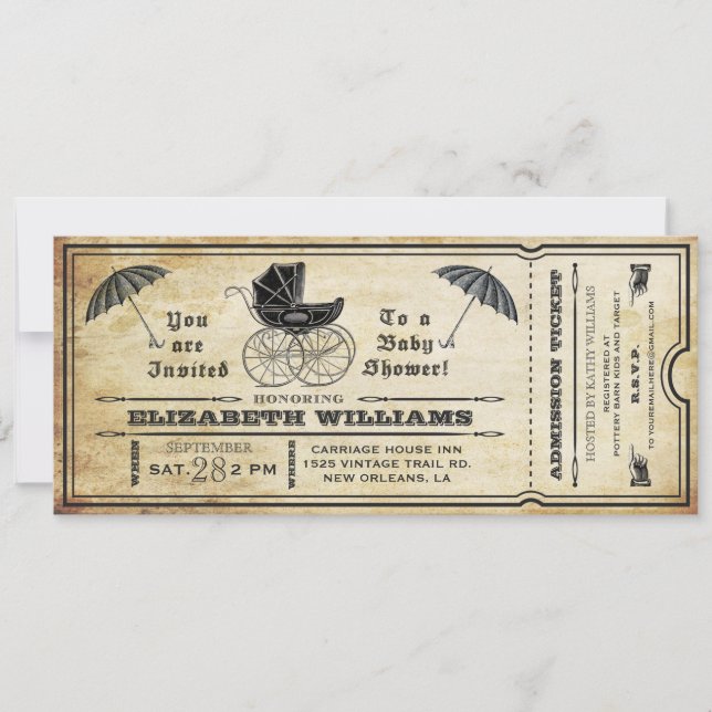 Vintage Baby Shower Ticket Invitation (Front)