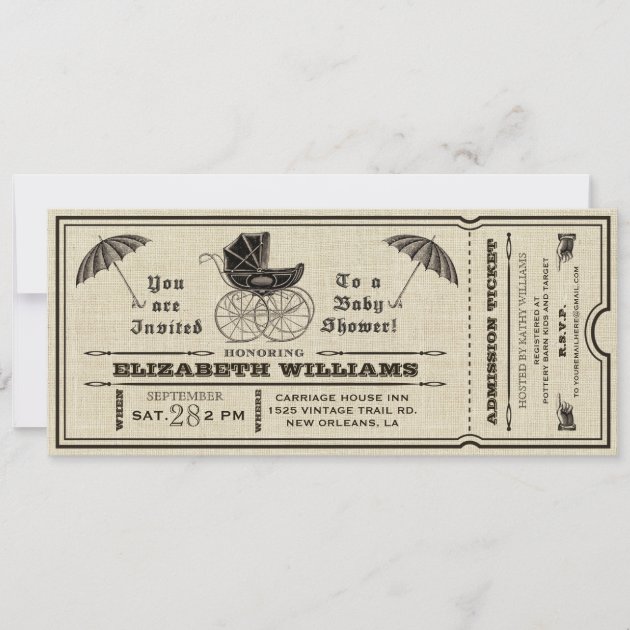 Vintage Baby Shower Ticket Invitation III | Zazzle