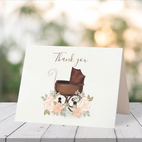 Vintage Baby Shower Watercolor Carriage Thank You