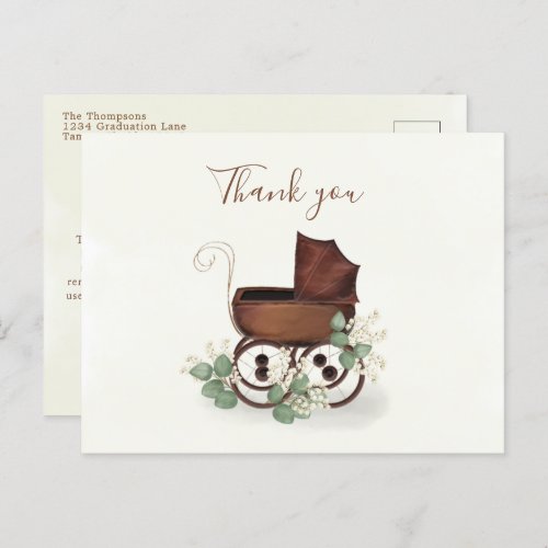 Vintage Baby Shower Watercolor Carriage Thank You  Postcard