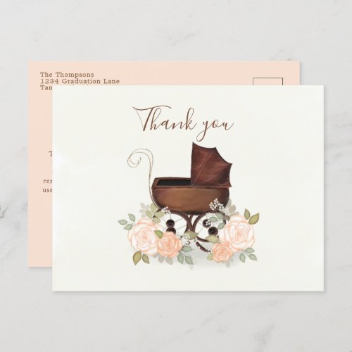 Vintage Baby Shower Watercolor Carriage Thank You Postcard