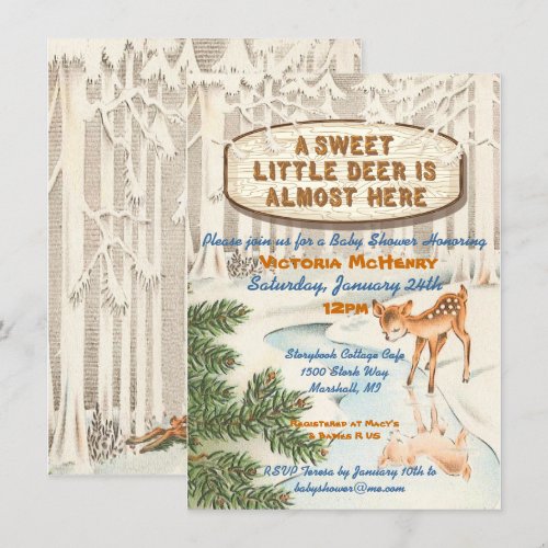 Vintage Baby shower Winter woodland Deer Invites