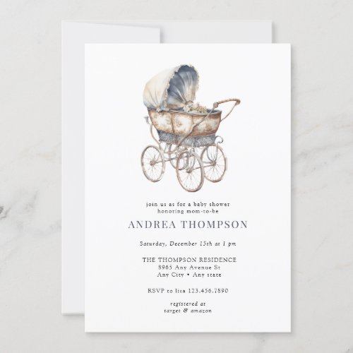 Vintage Baby Stroller  Classic Baby Shower Invita Invitation