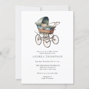 Vintage Baby Stroller Classic Baby Shower Invitation