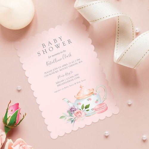 Vintage Baby Tea Party French Macaron  Floral Invitation