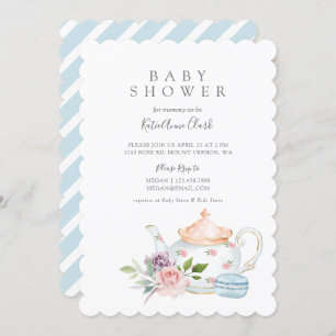 Vintage Baby Tea Party French Macaron & Floral Invitation