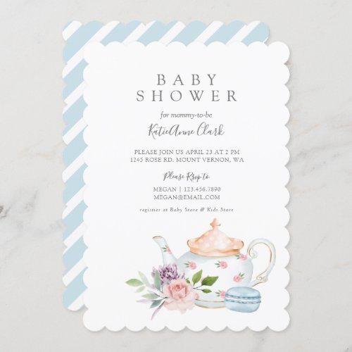 Vintage Baby Tea Party French Macaron  Floral Invitation