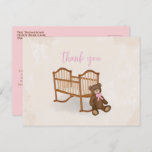 Vintage Baby Thank You Elegant Pink Teddy Bear Postcard