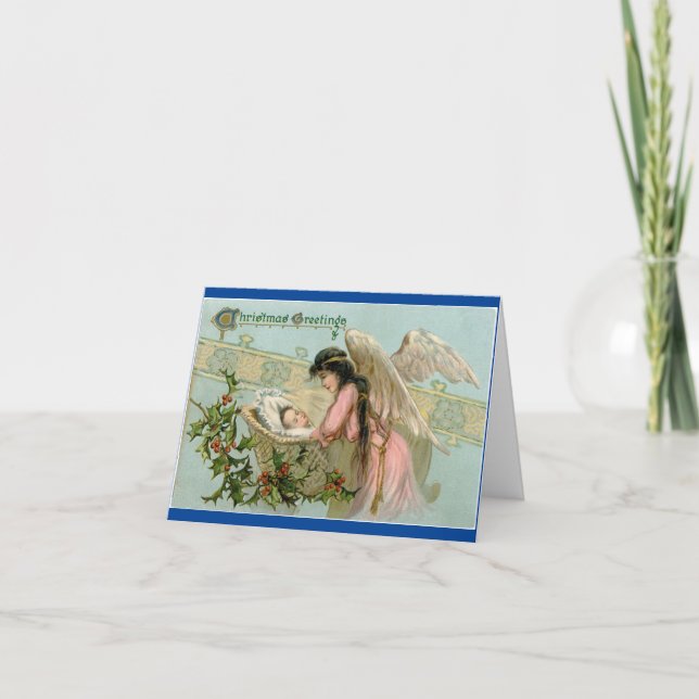 Vintage Baby With Angel Christmas Card (Front)