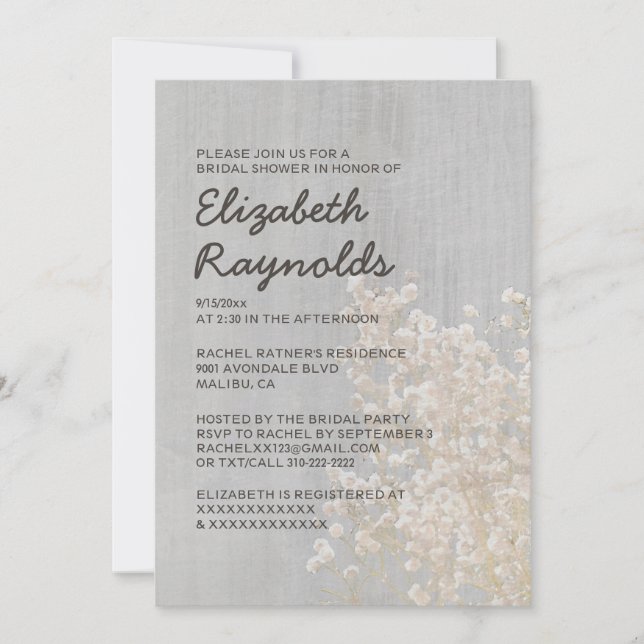 Vintage Baby's Breath Bridal Shower Invitations (Front)