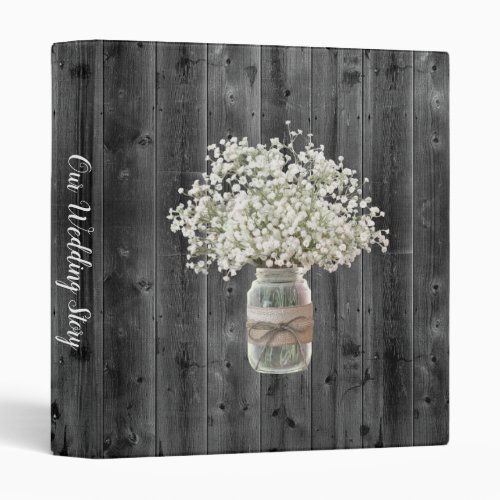 Vintage Babys Breath Floral Jar Rustic Barn Wood 3 Ring Binder