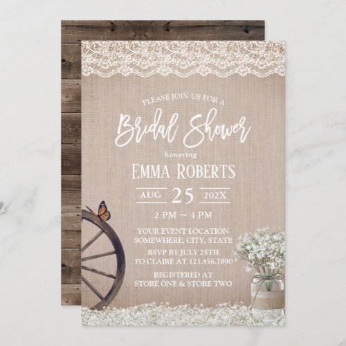 Vintage Babys Breath Flower Jar Bridal Shower Invitation