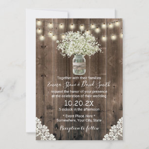 Vintage Baby's Breath Flowers Rustic Barn Wedding Invitation
