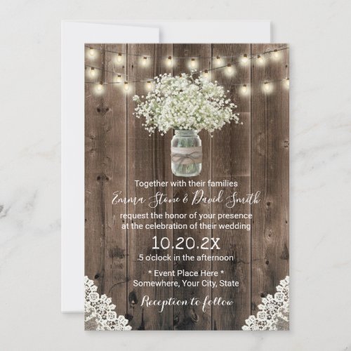 Vintage Babys Breath Flowers Rustic Barn Wedding Invitation